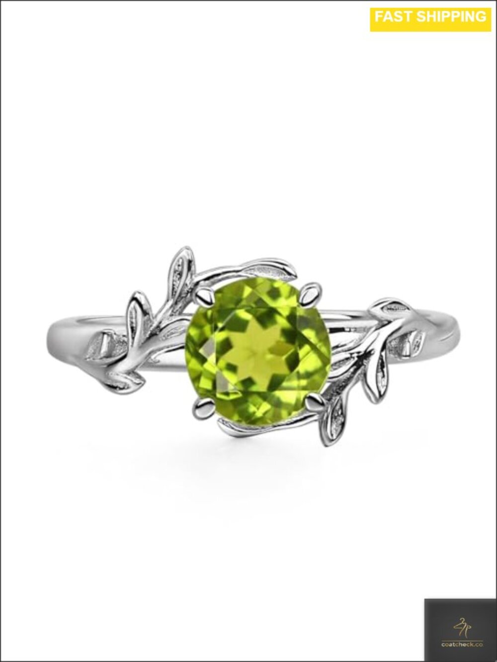 Sterling Silver Peridot Solitaire Leaf Bypass Ring Size 8.5